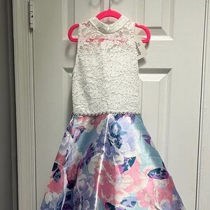 Speechless White and Multicolor Floral Kids High-Low Dress